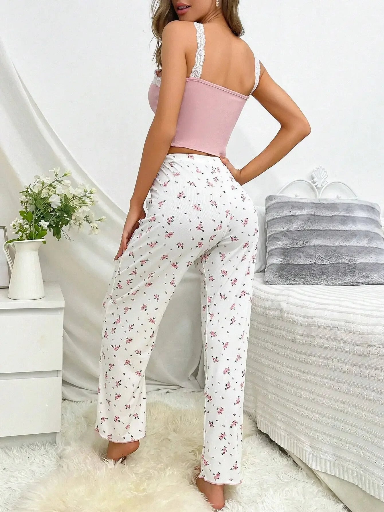 Women Sleepwear Autumn Winter Pajamas Set Casual Floral Printed Tops and Trouses Sets Homewear Loungewear Pajama