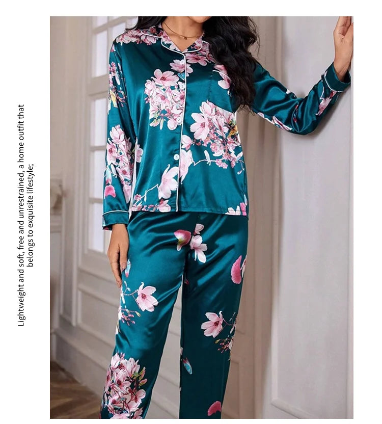 Pajamas For Women's Floral Print Long-Sleeved Sleepwear Button Down 2 Piece Soft Loungewear Pjs Set Pajama Pants Homewear