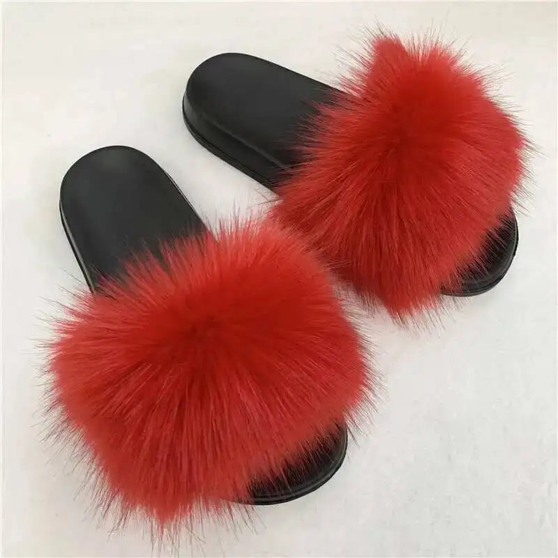 Ladies Fluffy Slippers Summer Women Faux Fur Soft Slides Stylish Open Toe Sandals Outdoor Indoor Furry Comfortable Beach Shoes