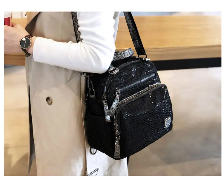 2025 Korean version new backpack women handbag sequin fashion travel backpack multifunctional large capacity dual-use bag trendy
