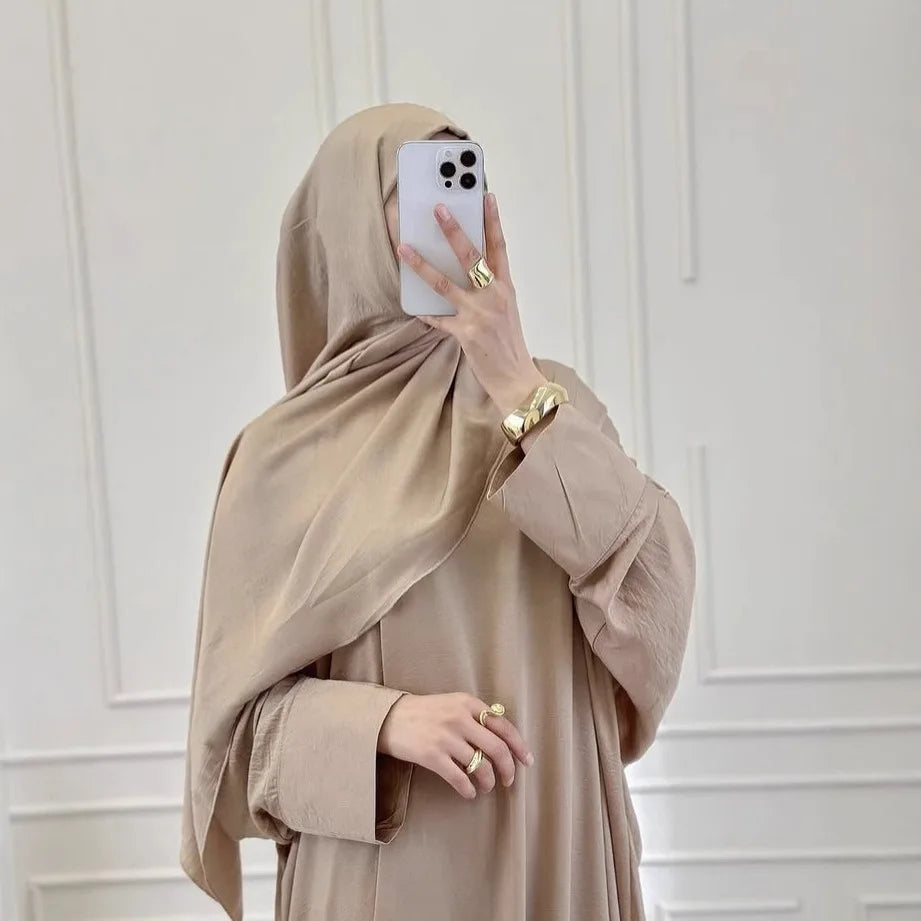 Women Muslim Modest Closed Crinkle Dresses Hijab Long Sleeve Abaya Kaftan Islamic Eid Clothes Dress Musulmane Femme Vestidos New