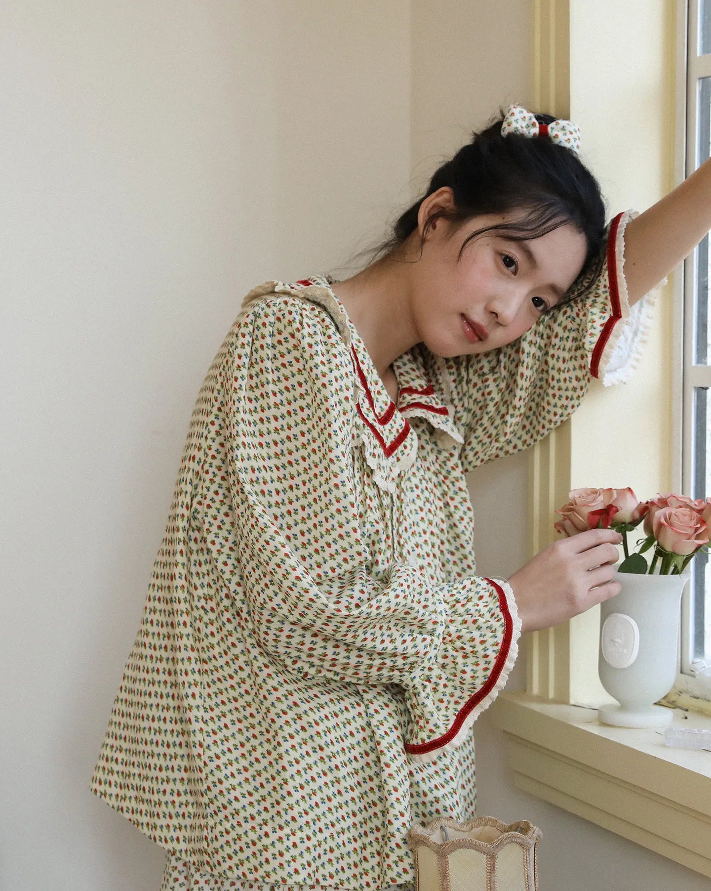 2026 new 100% cotton sweet rose floral printing home wear set princess women loose 2 pieces pajamas sets for spring summer