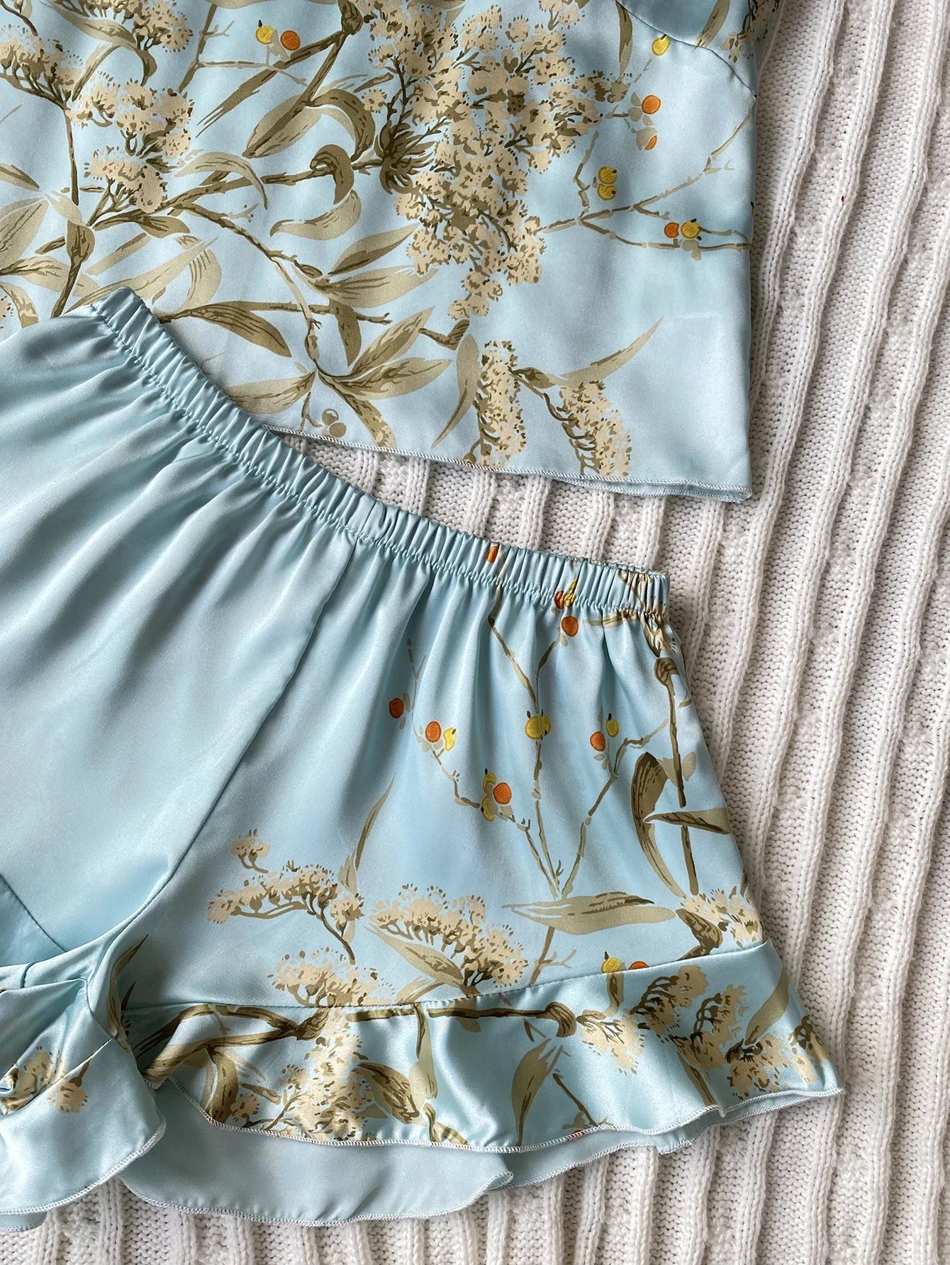 Summer Fashion Pajamas Women Sleepwear 3 Pcs Silk Floral Print Suspenders Tops and Shorts with Hanging Bag Home Wear