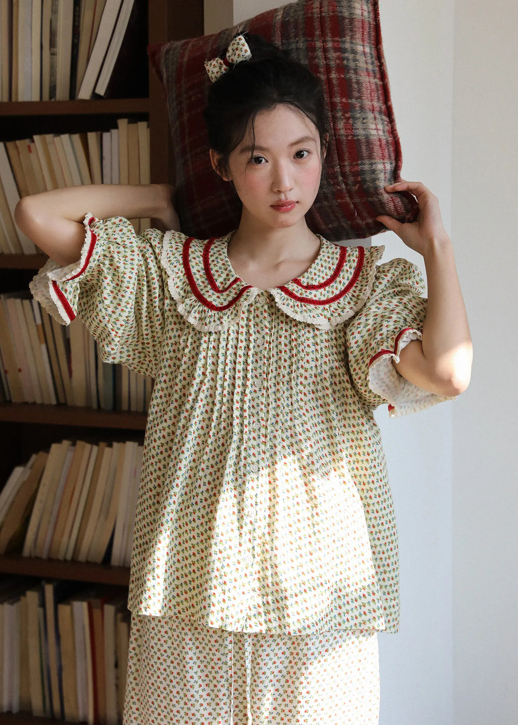 2026 new 100% cotton sweet rose floral printing home wear set princess women loose 2 pieces pajamas sets for spring summer