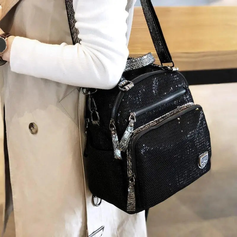 2025 Korean version new backpack women handbag sequin fashion travel backpack multifunctional large capacity dual-use bag trendy