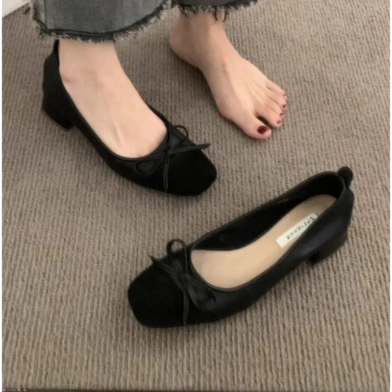 New Women Cute Ballerina Low Heel Shoes Lady Slipony Butterfly Knot Vintage Kawaii Mocasines Loafers Girl Lolita Mom Shoes