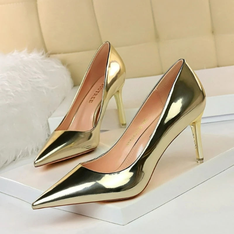 Women's Pumps Patent Leather High Heels Fashion Women Wedding Shoes Silver Gold Sparkly Shoes Stiletto 7.5cm 10.5cm Women Shoes