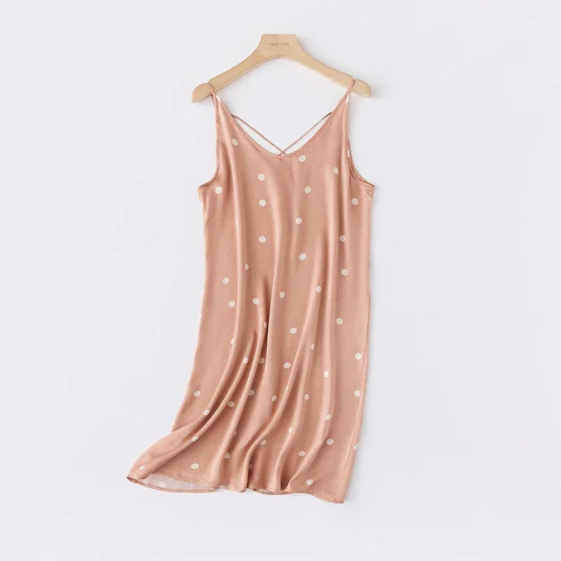Summer new ladies sexy nightdress 100% viscose camisole skirt printed V-neck sleeveless skirt sexy dress summer plus size women