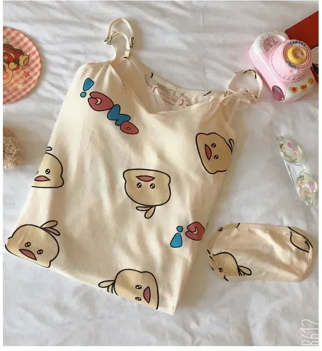 New with Bra Pad, Free Eye Mask, Sling, Loose and Cute Cartoon Animal Pajamas, Nightgown Role-playing Sleepwear Women