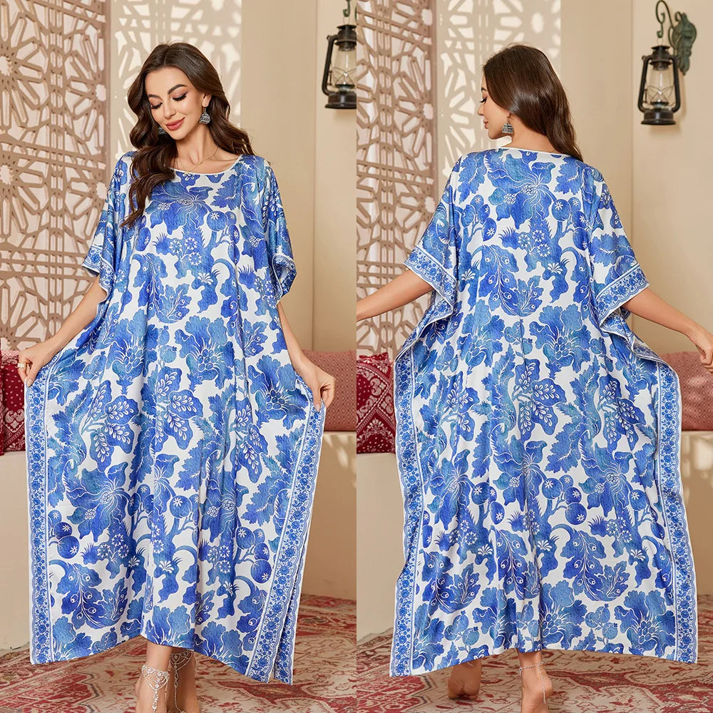 Oversize Female Long Nightgonw Sleep Dress Print Flower Satin Nightwear Home Clothes Spring Summer New Loose Bathrobe Loungewear
