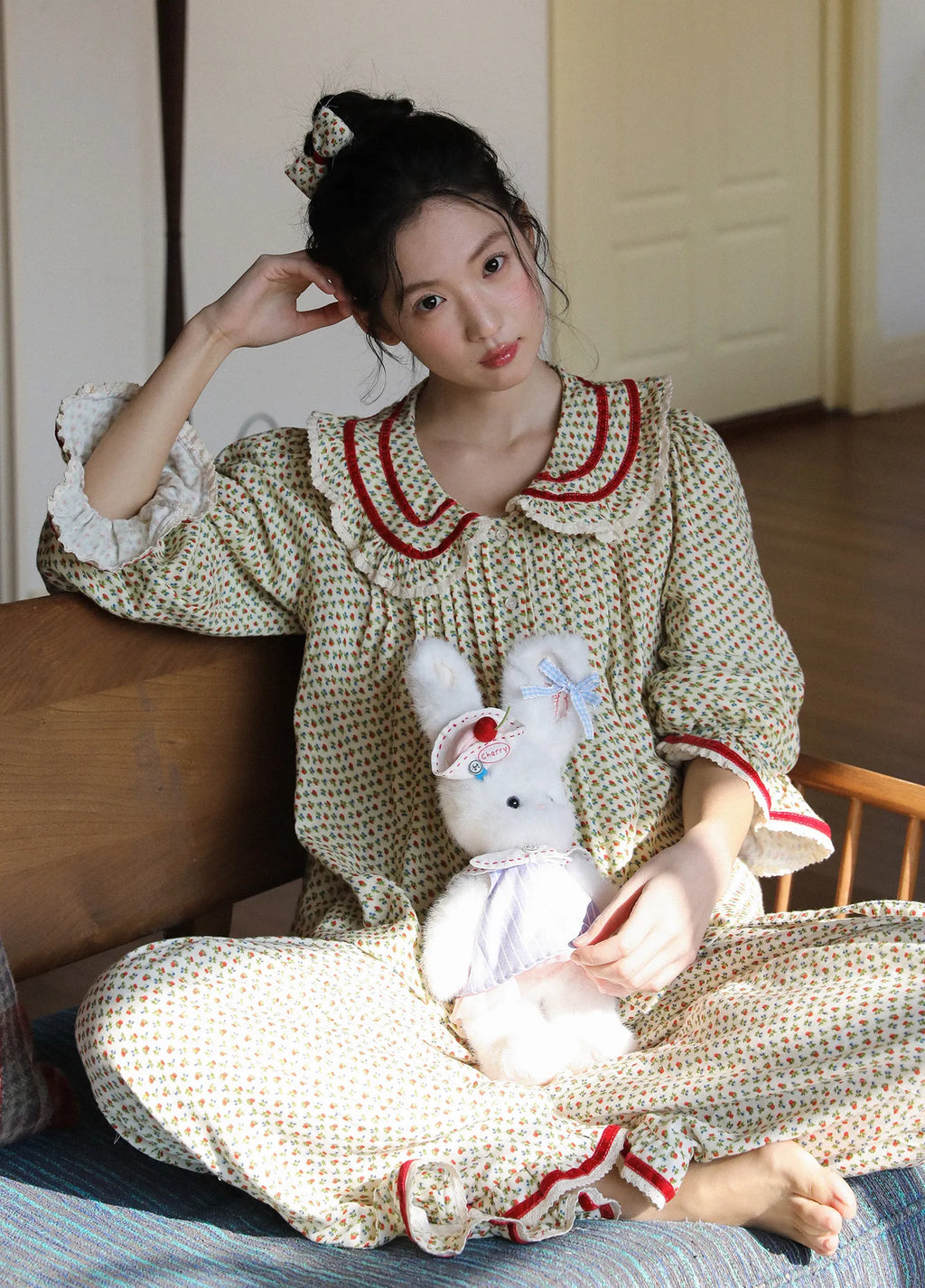2026 new 100% cotton sweet rose floral printing home wear set princess women loose 2 pieces pajamas sets for spring summer