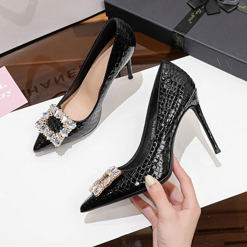 FyLuan New Fashion Women Pumps Rhinestone Square Ladies Shoes Pointed Beaded Female High Heels Sexy Comfortable Lady Stiletto