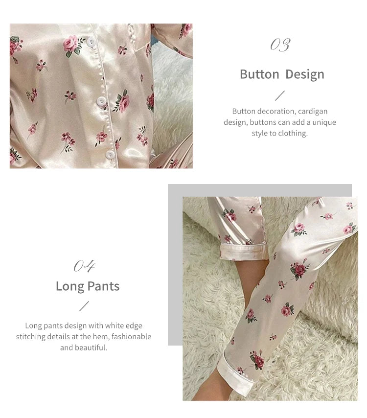 Pajamas For Women's Floral Print Long-Sleeved Sleepwear Button Down 2 Piece Soft Loungewear Pjs Set Pajama Pants Homewear
