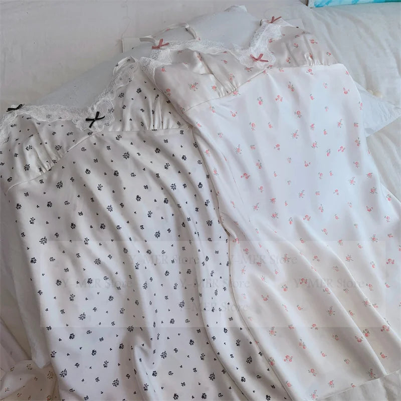 Satin Suspender Skirt Sleepwear Women Nightdress Silky Lace Nightwear Intimate Lingerie Sexy Nightgown Casual Home Dressing Gown