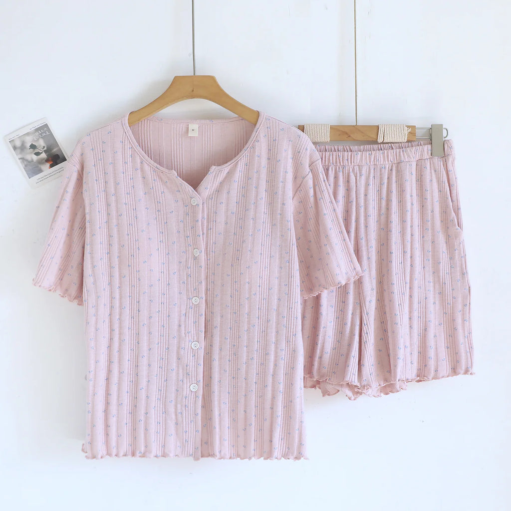 Summer Suit Short Sleeve Sleepwear Women's Cotton Floral Pyjamas Women Pajama Sets Two-Piece Nightwear Pijama Home Clothes