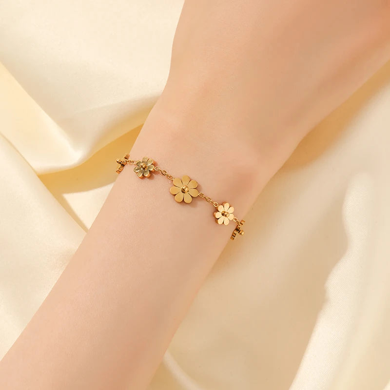 GANEMLY 316L Stainless Steel Round Sparkling Zirconia Bracelet For Women Fashion Fine Wrist Chain Waterproof Jewelry Lady Gift
