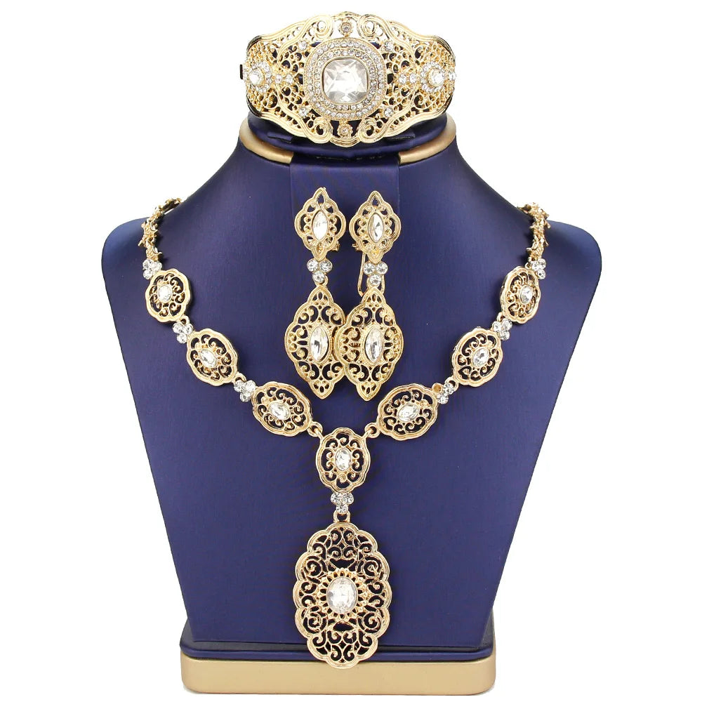 Sunspicems Arabic Bride Jewelry Sets Arabesque Earring Bracelet Necklace Gold Color Morocco Wedding Jewelry Caftan Accessories