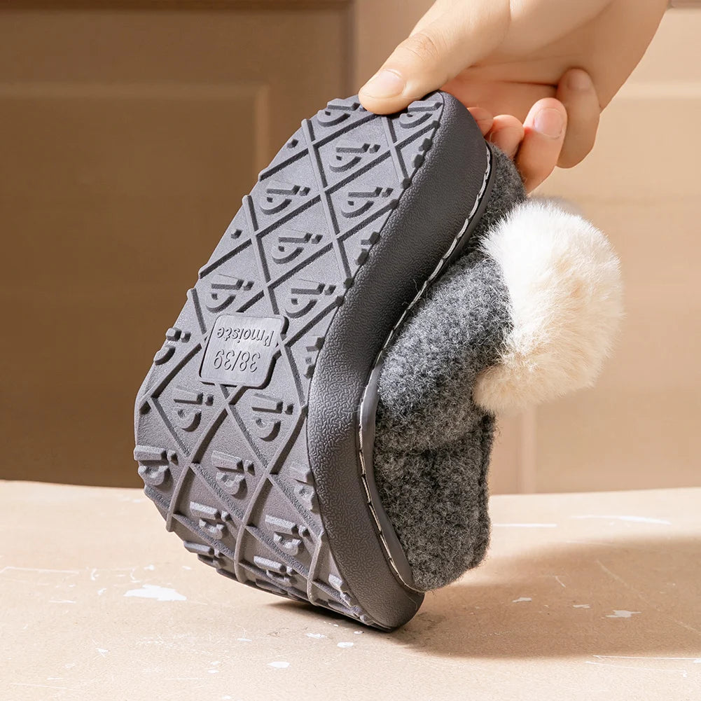 Platform Slippers Women Wedge Memory Foam  TPR Non Slip Sole Warm Fuzzy Winter Durable Bedroom Shoes Cozy Comfort