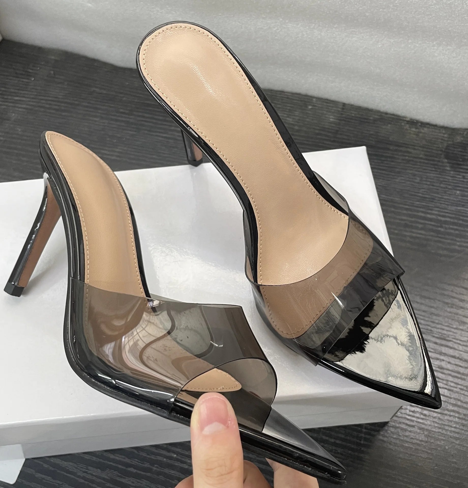 New Summer Women's High-heeled Sandals Transparent High-heeled Slippers Stiletto Pointed Toe Slip-on High-heeled Sandals