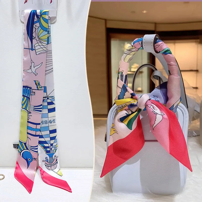 New 2025 simulated silk wrapped bag strap bag handle silk scarf tied bag ribbon decorative small streamer