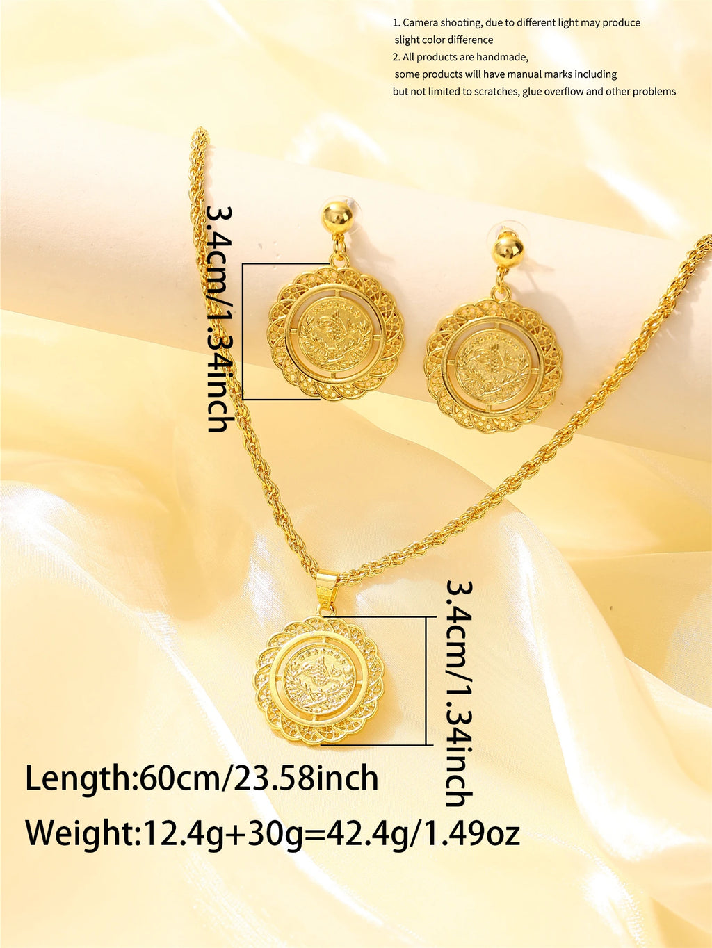 Turkish coin-shaped ladies' jewelry set, French vintage style, Moroccan wedding & festival jewelry