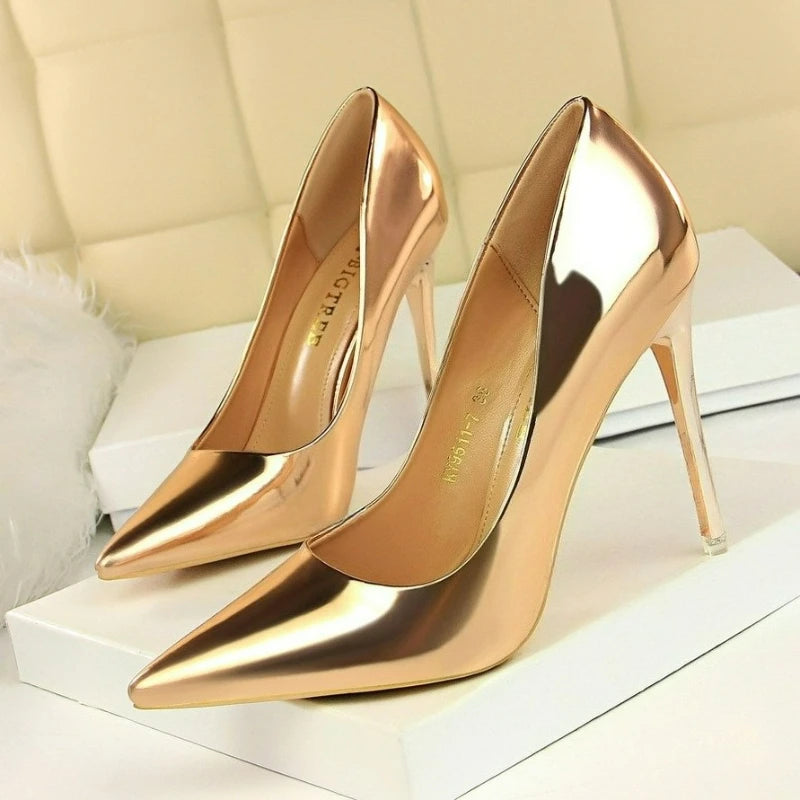 Women's Pumps Patent Leather High Heels Fashion Women Wedding Shoes Silver Gold Sparkly Shoes Stiletto 7.5cm 10.5cm Women Shoes