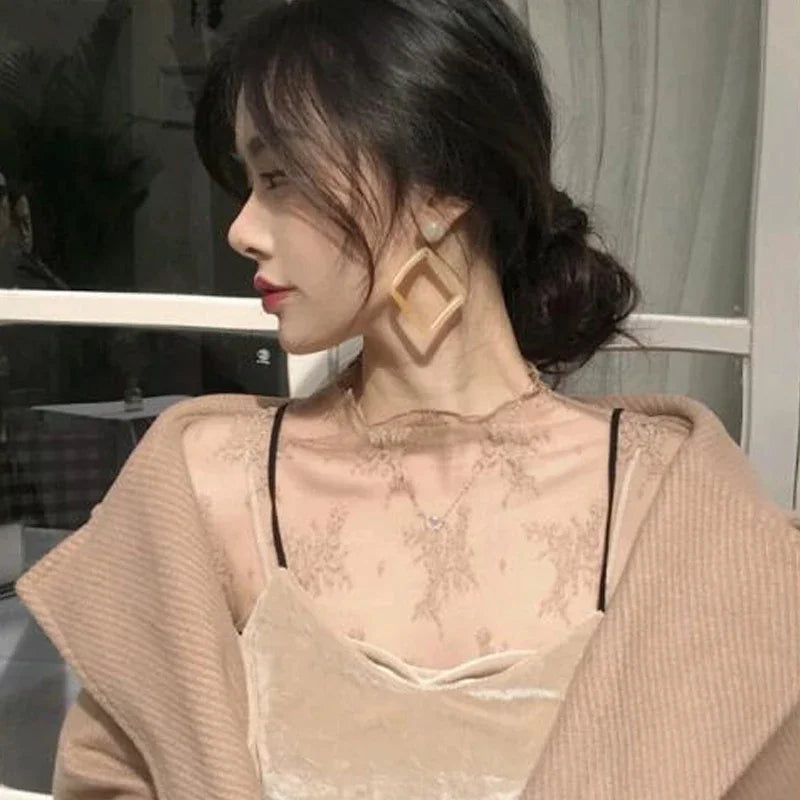 Sexy Floral Lace and Mesh Ruffle Nightgown Woman Sleep Tops Nightie Turtleneck Mesh Layering Top Y2k Floral Tee Shirts Blouse