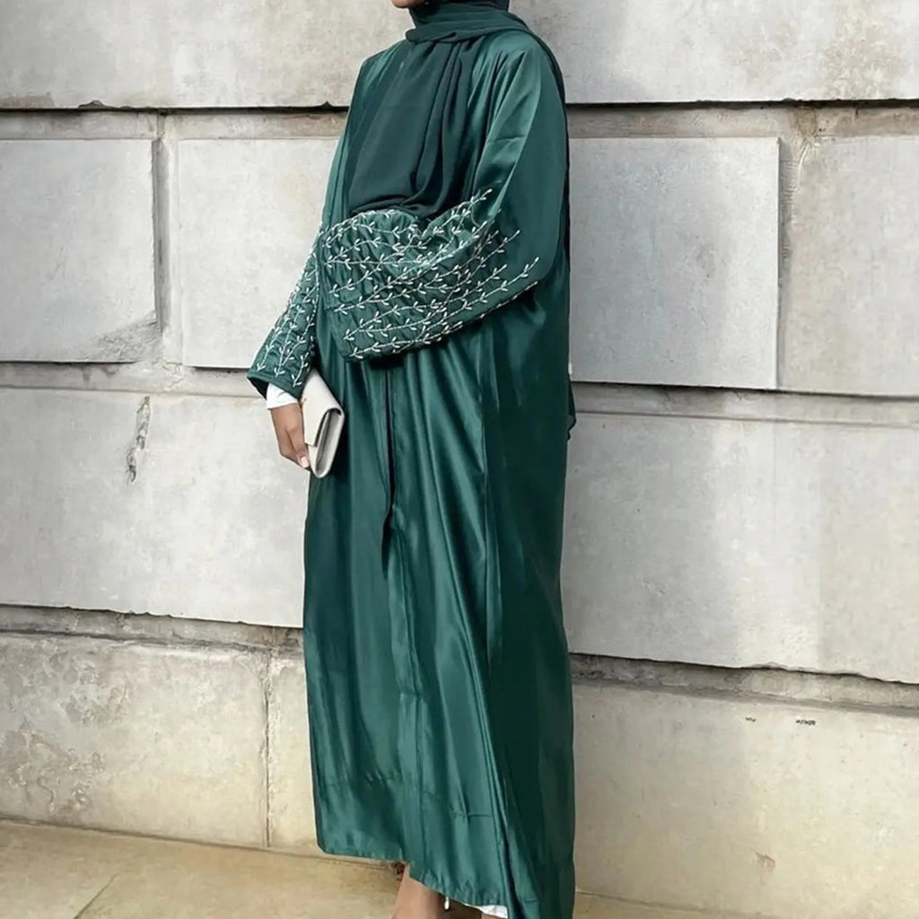 Kimono Abaya Dubai Party Kaftan Solid Beaded Muslim Fashion Hijab Dress Summer Open Abayas for Women Turkey Islam Modest Outfit