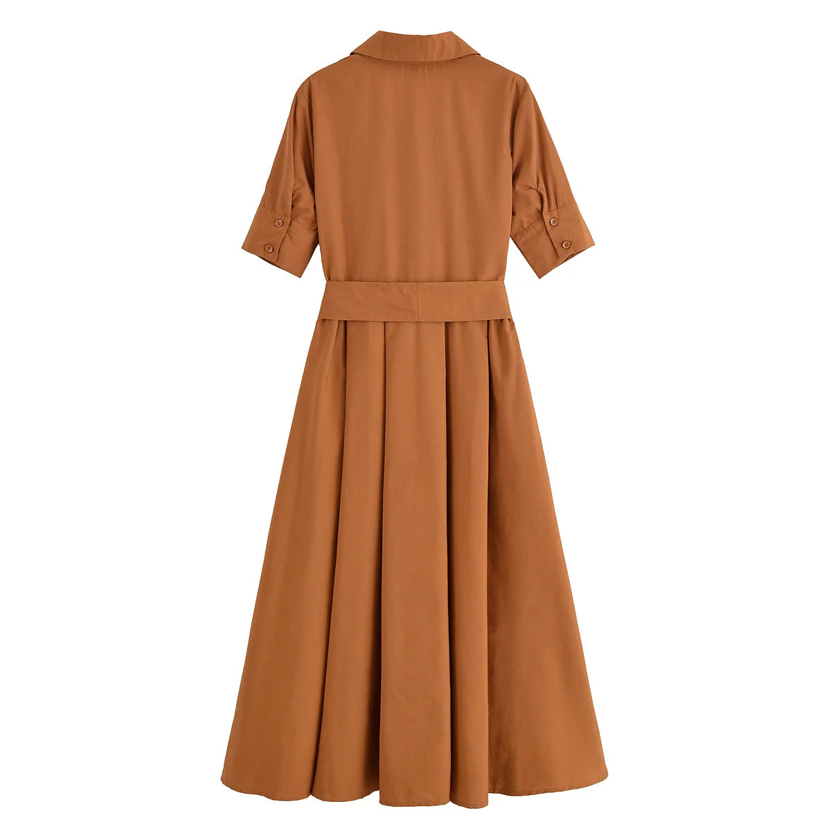 HH Women Summer Lapel Short Sleeve Pocket Single-Breasted Belt Decorate Midi Dress Female Fashion Shirt Style Pleated Dress