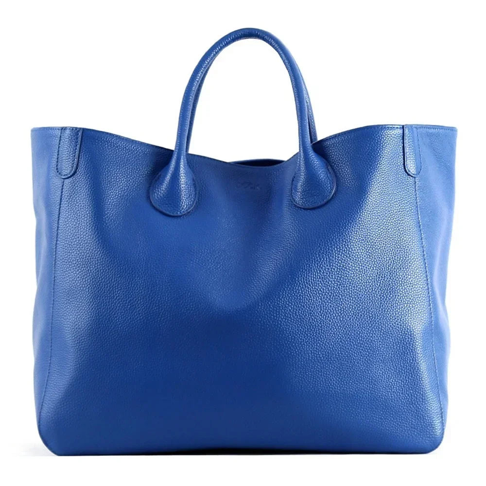 Roomy Women Bag Genuine Leather Handbag Luxury Cowhide Casual Tote Thick Real Natural Leather Bucket Shopper Daily Bag Big Purse