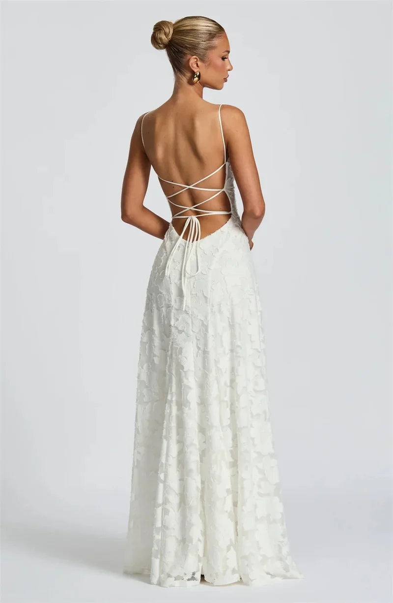 Spaghetti Strap Backless Sexy Maxi Dress Women Gown Fashion Off-shoulder Sleeveless Lace-up Evening Club Party Dress