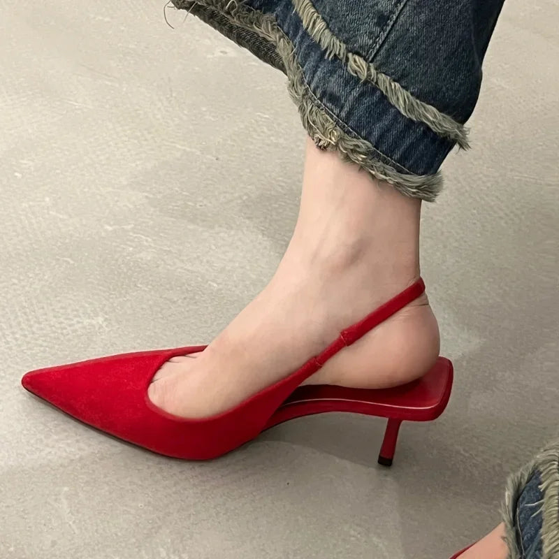 Women's Sexy Red High Heels 2024 New Women's Summer Strappy Sandals Comfortable Pointed Toe Women Sandals Fashion Stiletto Shoes