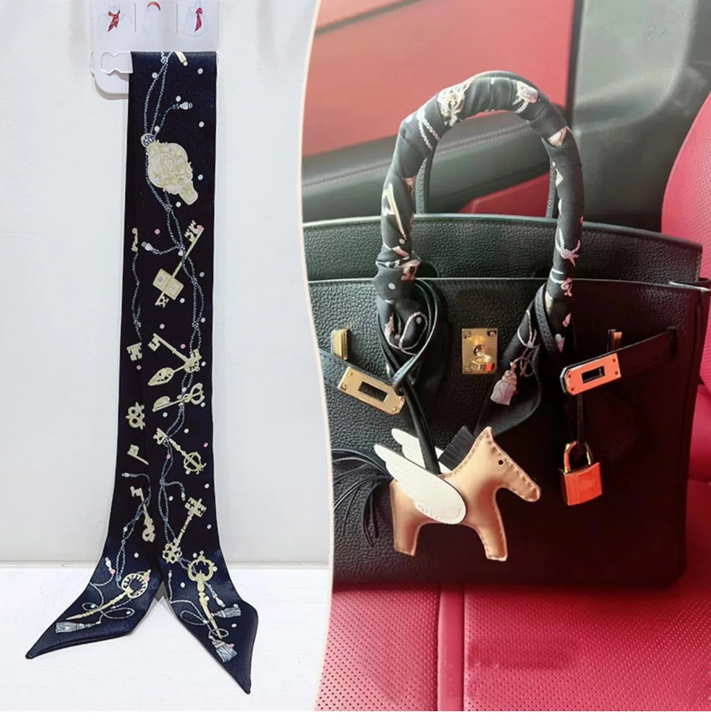 New 2025 simulated silk wrapped bag strap bag handle silk scarf tied bag ribbon decorative small streamer