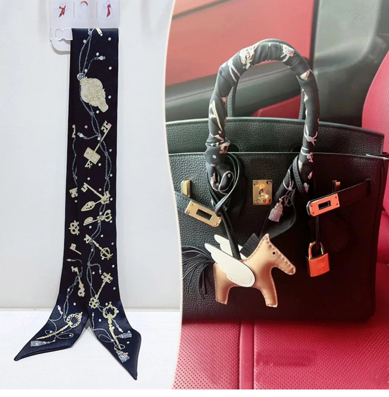New 2025 simulated silk wrapped bag strap bag handle silk scarf tied bag ribbon decorative small streamer