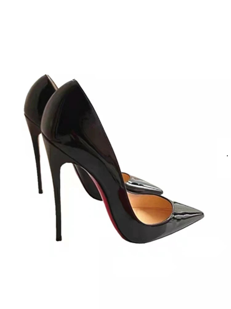 2025 New Black 12cm High Heels Classic Thin Heels Sexy Shallow Mouth Fashion Commuter Large Single Shoes 33-50