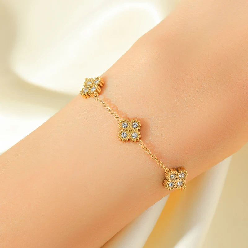 GANEMLY 316L Stainless Steel Round Sparkling Zirconia Bracelet For Women Fashion Fine Wrist Chain Waterproof Jewelry Lady Gift