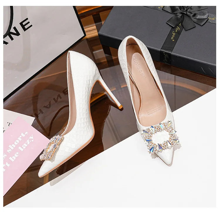 FyLuan New Fashion Women Pumps Rhinestone Square Ladies Shoes Pointed Beaded Female High Heels Sexy Comfortable Lady Stiletto