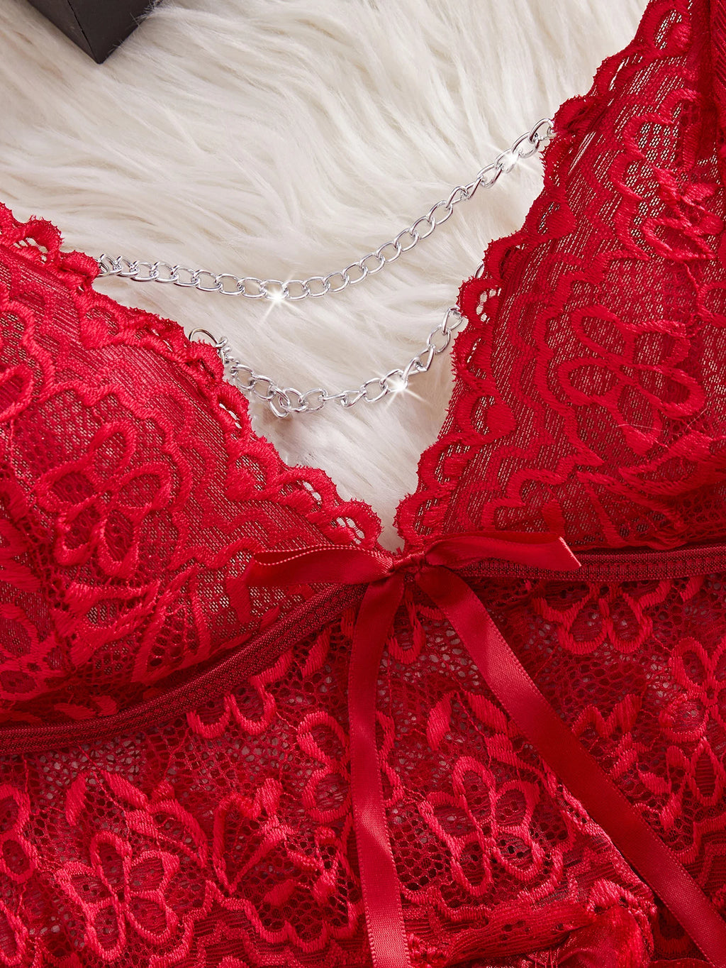 Red Lingerie Women's Underwear Flower Edging Lace Nightdress And Thongs Pijamas Sets Female Nighty