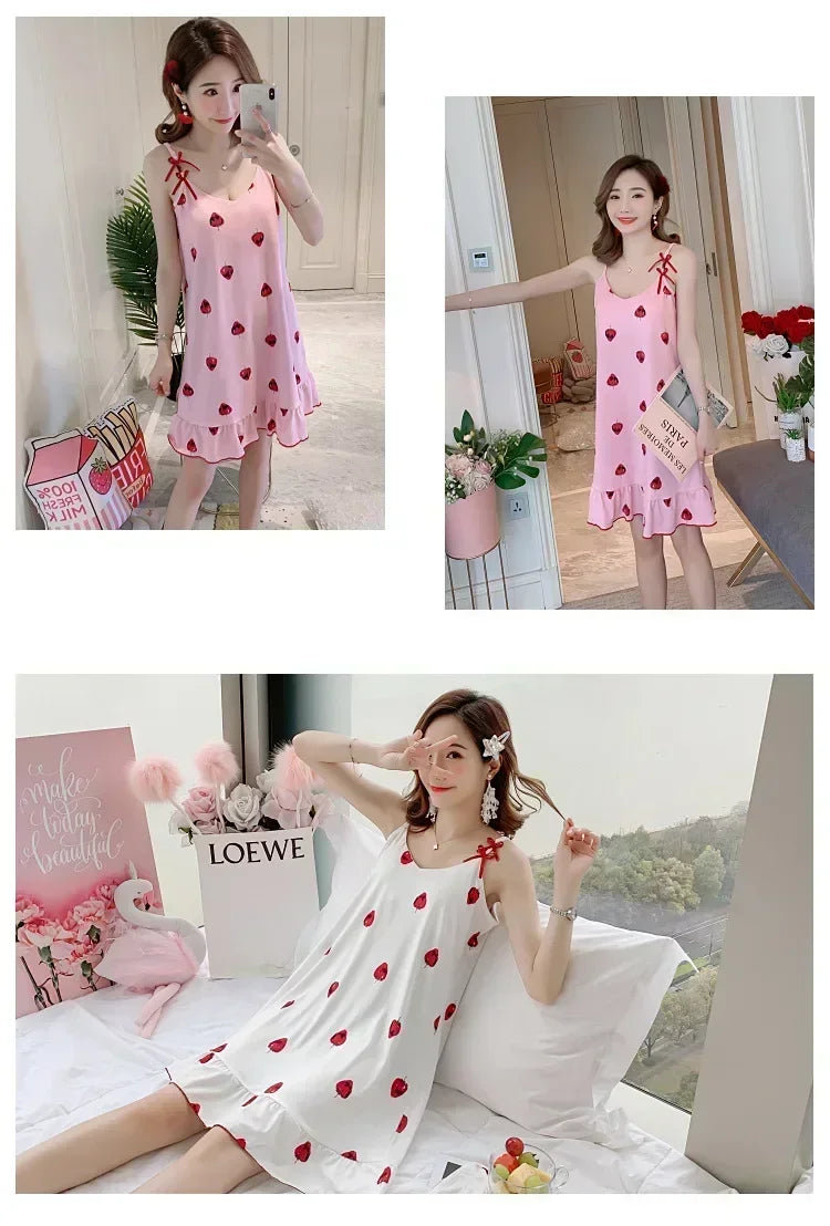 New with Bra Pad, Free Eye Mask, Sling, Loose and Cute Cartoon Animal Pajamas, Nightgown Role-playing Sleepwear Women