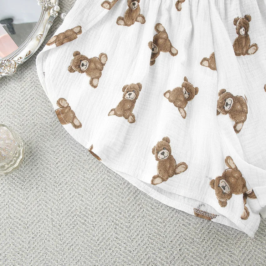 2024 Spring New European and American Pure Cotton Cute Print Warm Long sleeved Shorts and Pajamas Two piece Home Set