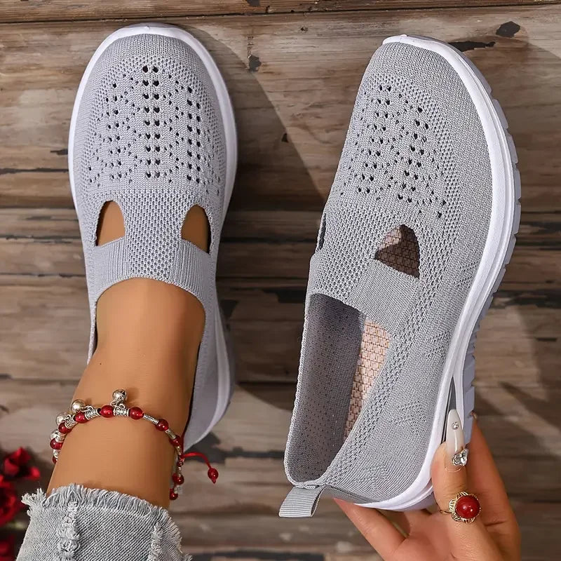 Women's shoes, casual sports shoes, solid color breathable sports soft-soled lightweight walking shoes, low-top knitted casual s