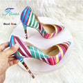 Colorful Striped High heels Fashion Cutting Pointed Shallow Party Shoes For Woman 8CM 10CM 12CM Women Pumps Large Size 44 45 46