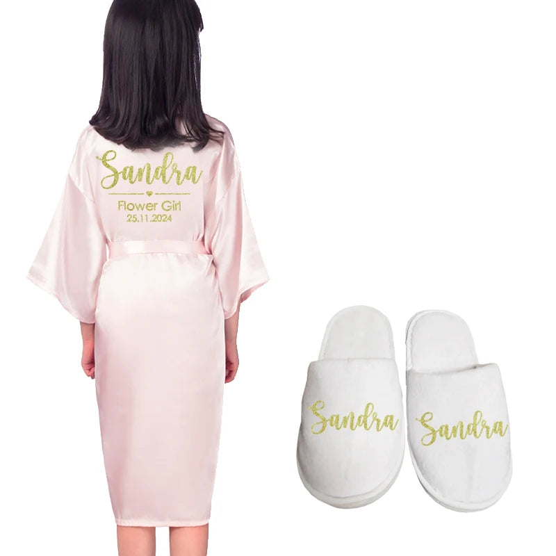 Customized Name Date Flower Girl Robes Set Wedding Bathrobes Pajamas Kids Nightdress Birthday Party Kid Robe