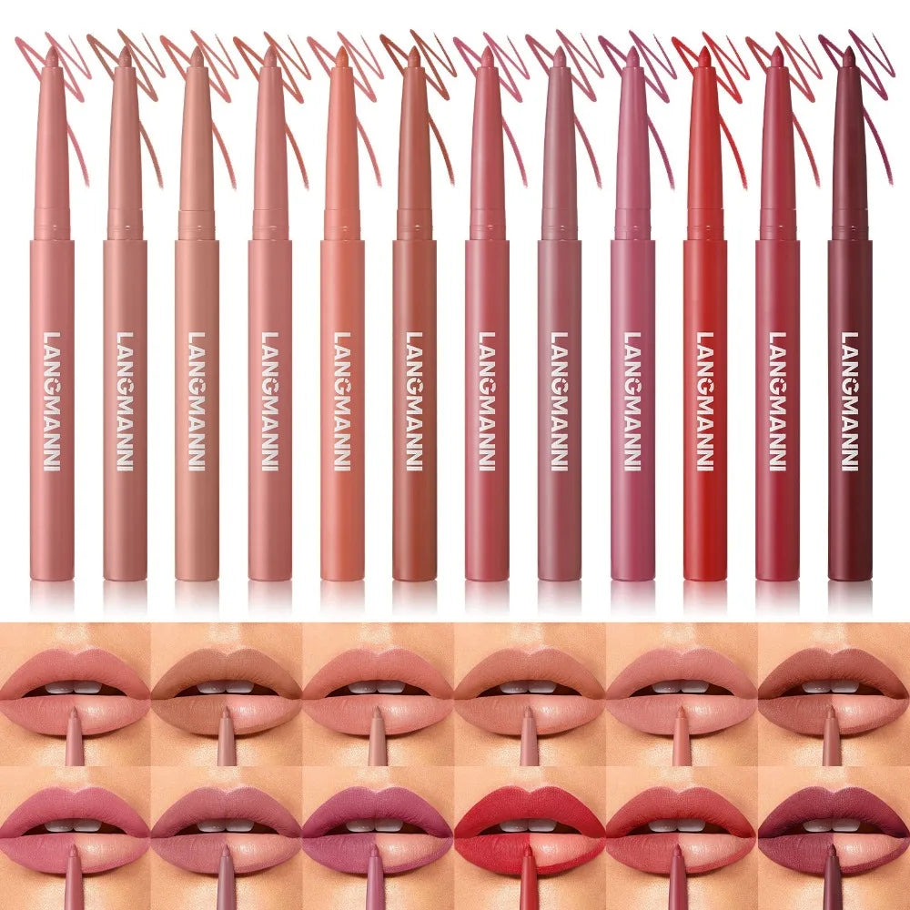 New Rotary Lip Liner 12 Colors Lipstick Pencil Waterproof Long-lasting Matte Lipsticks Non-stick Cup Nude Lips Contour Makeup