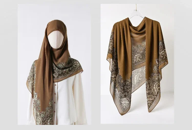 Fashion Muslim Chiffon Hijabs for Women Quadrate Shawl Long Wrap Handscarf Versatile Sunscreen Scarf