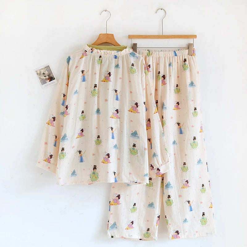 Floral Print Sleepwear Woman Nightwear Cotton Pajamas Set Long Sleeve Home Wear Pyjamas 2025 Spring New Two-piece Set Loungewear