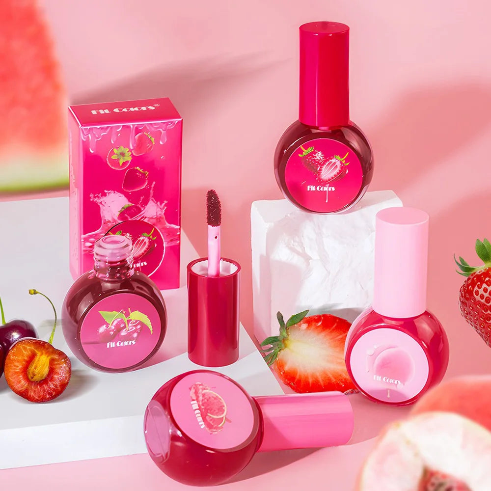 Fruit Juice Water Lip Gloss Liquid Long Lasting Blush Tint Makeup for Cheek Blusher Eyeshadow Matte Rouge 3-in-1 Dyed Cosmetics