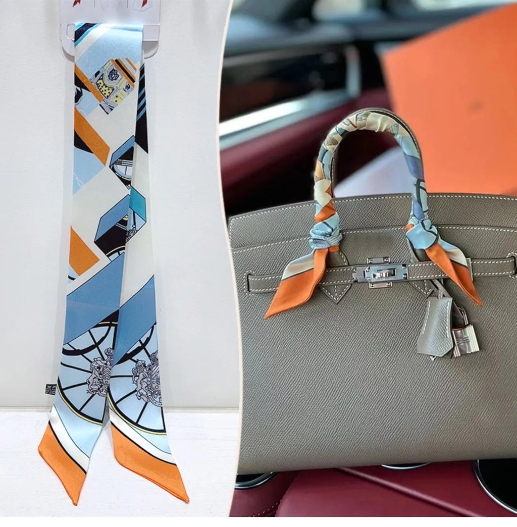 New 2025 simulated silk wrapped bag strap bag handle silk scarf tied bag ribbon decorative small streamer