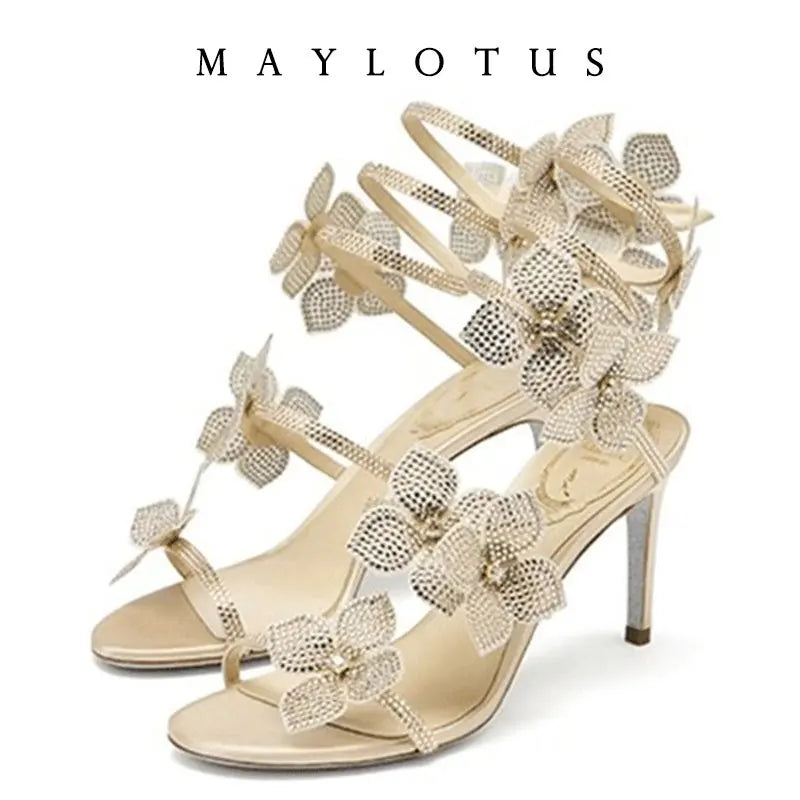 Spring/Summer New Water Diamond Jewel Wrist Wrapped Snake-shaped High Heel Sandals Sexy Large Size Shoe Girl Women Sandals