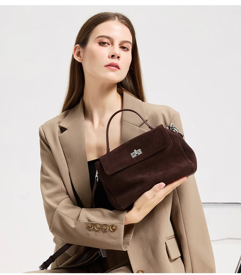 2026 NEW Autumn winter women's Natural Suede leather Crossbody Bag luxury designer Genuine Leather commuting messenger bag